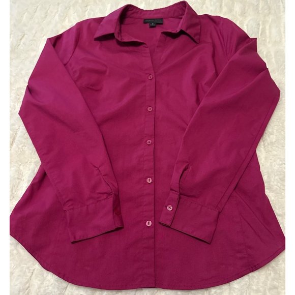 Worthington Brand V-Neck Blouse Burgundy Color Cotton Poly Blend Women's Size 4 - Picture 12 of 15
